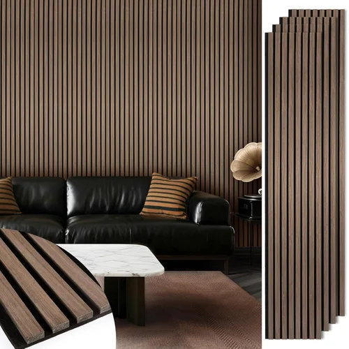 Vista 13 de Paneles de listones de madera acústica, paneles de pared de madera insonorizados, panel acanalado 3D para decoración de pared interior, sala