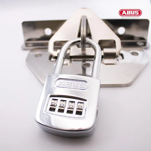 Vista 5 de ABUS 160/50HB50 Candado combinado cromado reajustable resistente a la intemperie, 4 diales, con grillete largo de 2 pulgadas