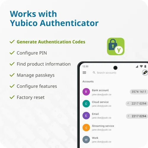Vista 8 de Yubico - YubiKey 5 NFC - Clave de seguridad de autenticación multifactor (MFA) y llave de acceso, Conéctese a través de USB-A o NFC, certificado