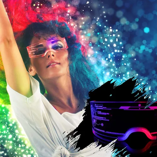 Vista 6 de Lentes de fiesta con luz LED, gafas con visera LED para niños y adultos, gafas luminosas de panal electrónico futurista, 7 colores, 4 modos