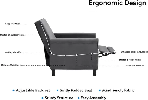 Vista 5 de Naomi Home Olivia Sillón reclinable suave con reposapiés ajustable, silla de descanso compacta, sillón reclinable de lino suave y transpirable