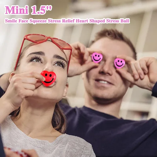 Vista 4 de 30 bolas de estrés con forma de corazón, mini bola sonriente de 1.5 pulgadas para aliviar el estrés en forma de corazón para juguetes de San