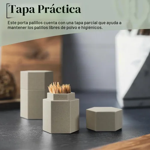 Vista 3 de Soporte para palillos de dientes, dispensador de palillos de dientes con tapa, color beige