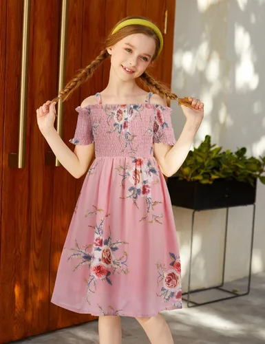 Vista 2 de Arshiner Vestido casual de verano sin mangas floral para niñas