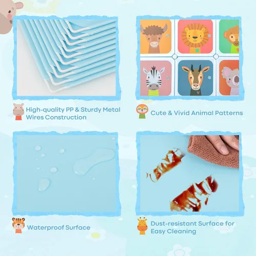 Vista 5 de Costzon Armario para Niños, Organizador de Almacenamiento Modular de Tocador de Dibujos Animados DIY con 12 Cubos y 2 Percheros para Colgar Ropa