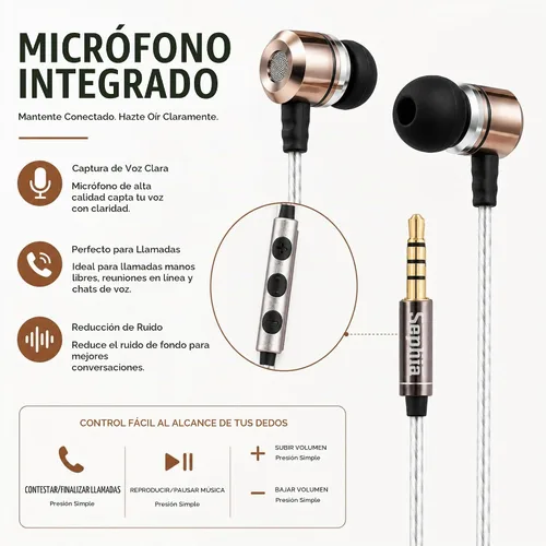 Vista 6 de Sephia SP3060VC - Auriculares con cable y micrófono, auriculares intrauditivos con graves profundos y aislamiento de ruido, controladores de 10mm
