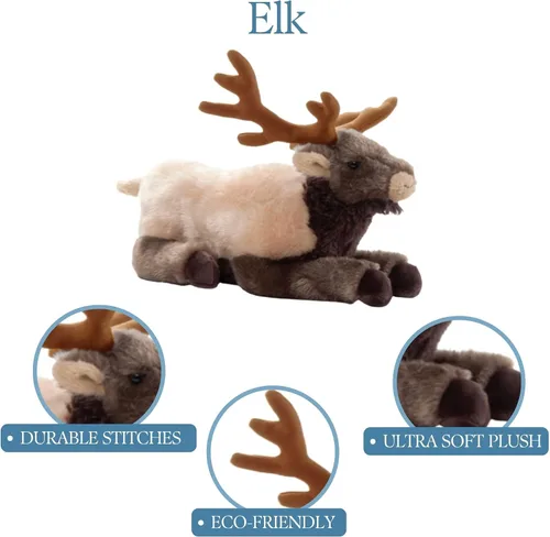 Vista 9 de The Petting Zoo Peluche de alce, regalos para niños, animales salvajes del zoológico Onez, juguete de peluche de alce de 12 pulgadas