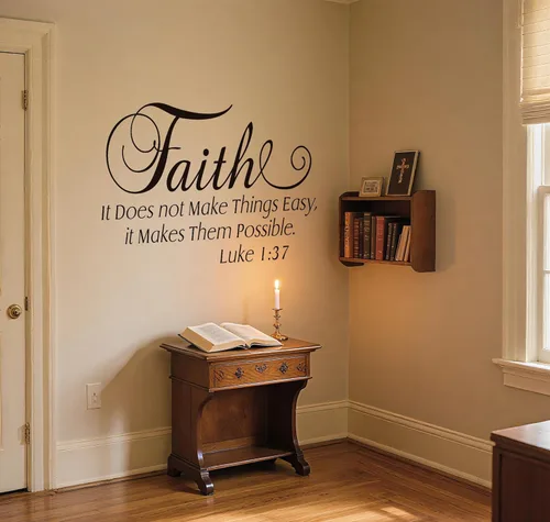 Vista 4 de Calcomanías de pared cristianas de Lucas 1:37, Faith It Does Not Make Things Easy It Makes Them Possible Bible Versículo Pegatinas de pared, citas