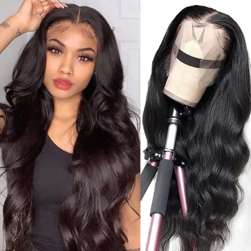 Vista 14 de Peluca de encaje frontal de cabello humano ondulada tipo body wave de 13x6. Peluca de cabello humano predepilada con cabello de bebé. Peluca