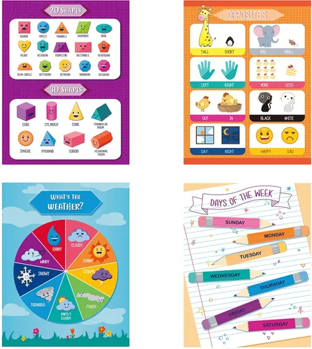 Vista 4 de Youngever Paquete de 13 carteles educativos laminados preescolares para niños pequeños y niños, carteles de aprendizaje, carteles de aula, carteles