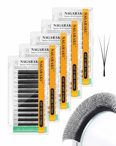 Vista 123 de NAGARAKU Extensiones de pestañas prefabricadas en abanico 3D W 0.05 C 0.315 0.05-C 3D W