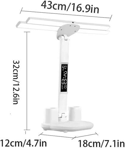 Vista 5 de Lámpara de escritorio LED con reloj, lámpara de estudio plegable, 3 modos de iluminación, lámpara de mesa regulable para cuidado de los ojos