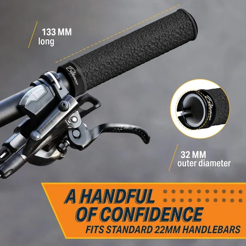 Vista 3 de Bikeroo MTB Handlebar Grips - Bicycle Replacement Accessories W/Lock-On Non-Slip Collars & Aluminum Stability Caps - Textured Comfort Design for