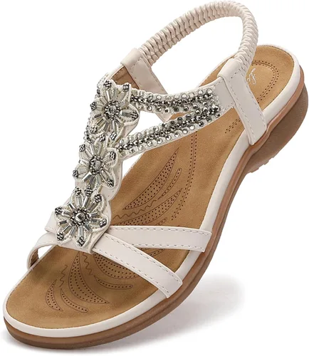 Vista 9 de Littleplum Sandalias para mujer hechas a mano con soporte de arco de verano, sandalias cómodas para caminar ortopédicas bohemias