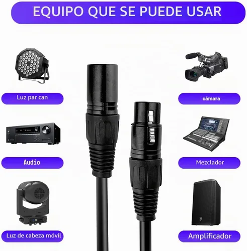 Vista 4 de Cable DMX de 10 pies, paquete de 10 cables flexibles de señal XLR DMX de 3 pines 3-Pin Male to Female, Suitable for Stage Lighting Signal XLR
