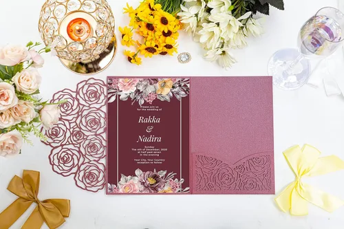 Vista 4 de Página interior personalizada, cortada con láser, bolsillo para tarjetas de invitaciones de boda con sobre para fiesta de cumpleaños, invitación