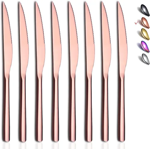 Vista 10 de HOMQUEN Cuchillos para carne, juego de 8 cuchillos de carne de acero inoxidable de alta calidad, juegos de cuchillos de carne, cuchillos alemanes