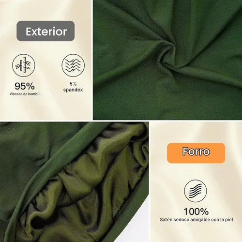 Vista 4 de Gorro de Dormir con Forro de Satén de Seda - Ajustable que se Mantiene Toda la Noche, Cobertura Envolvente para el Cabello, Gorro Holgado