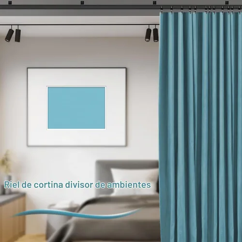 Vista 7 de KOLAKO Riel de cortina de techo, riel de cortina flexible y plegable para montaje en pared o techo, negro, sistema de rieles de cortina curvados