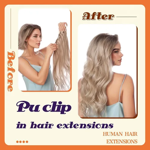 Vista 6 de Full Shine Extensiones de cabello humano con clip de 12 pulgadas, extensiones de cabello con clip de castaño claro a rubio, extensiones de cabello