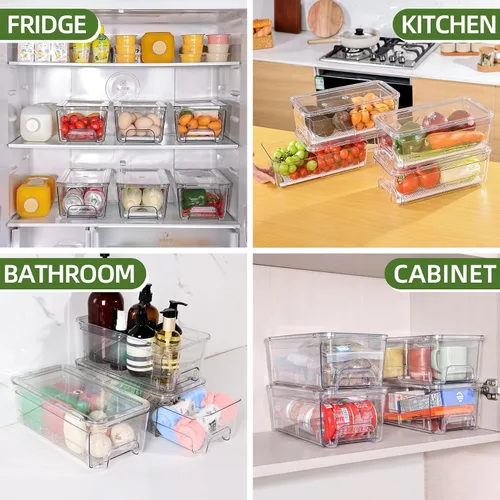 Vista 7 de Cajones organizadores grandes para refrigerador, paquete de 4 cubos organizadores transparentes extraíbles para refrigerador, contenedores apilables