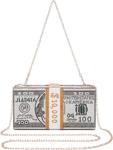 Vista 3 de Covelin Bolso de mano Dollar para mujer, bolso de noche con diamantes de imitación