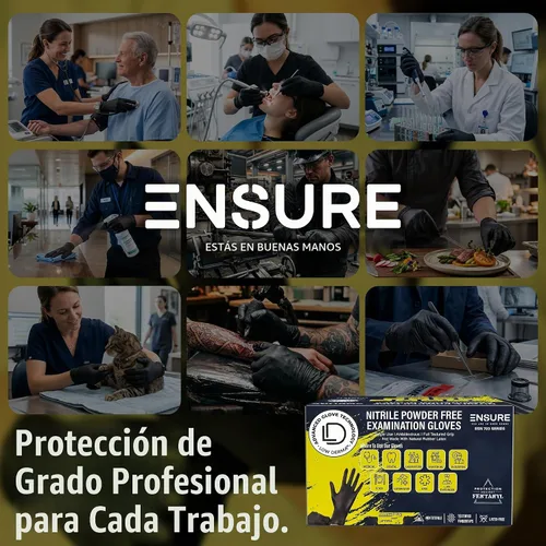 Vista 4 de Guantes de Nitrilo Negros Ensure Baja Dermatitis 7 Mil, Resistente, Resistentes a Perforaciones y Químicos, Desechables, Sin Látex, para Automotriz