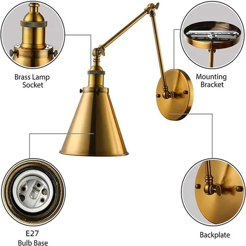 Vista 6 de LED Wall Sconce Nordic Gold Folding Lamp Retro Industrial Home Decor Restaurant Coffee Shop Milk Study Light
