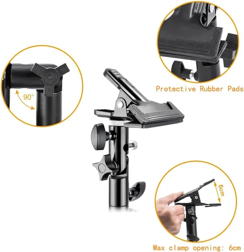 Vista 2 de 2 soportes de abrazadera de metal resistente con soporte de luz de 5/8 pulgadas, abrazadera reflectora con agujero para paraguas y montaje