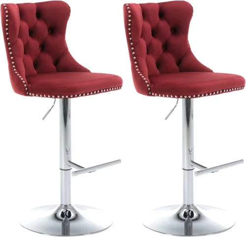 Vista 29 de Aoowow Juego de 2 taburetes de bar giratorios ajustables con parte trasera de terciopelo copetudo, sillas de bar modernas tapizadas con cabeza