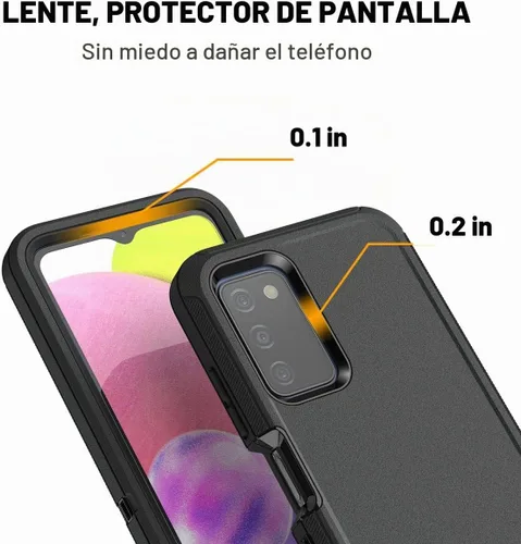 Vista 5 de AICase Funda para Galaxy A03S, resistente protección contra caídas, cuerpo completo, resistente a prueba de golpes y polvo, 3 capas, protección Negro