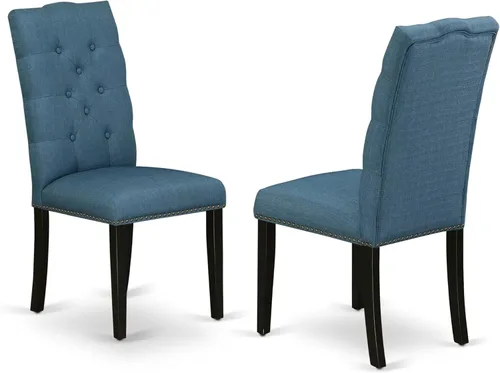 Vista 13 de East West Furniture ELP3T16 Elsa Parson - Juego de 2 sillas de comedor tapizadas de tela de lino color caqui oscuro con ribete de cabeza de clavo