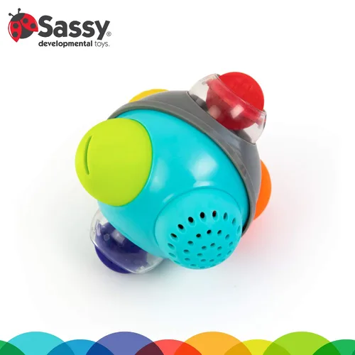 Vista 3 de Sassy Bola de baño STEM para ducha de lluvia, juguete de baño de 6 meses en adelante