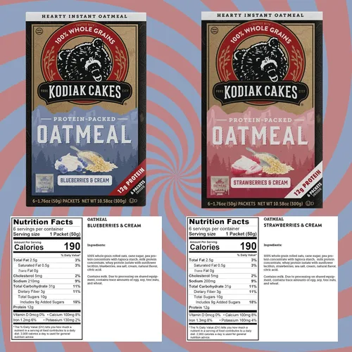 Vista 5 de Kodiak Cakes - Paquete variado de avena con 2 sabores – 1 caja de fresas y crema y 1 caja de arándanos y crema – Incluye recetas gratuitas y folleto
