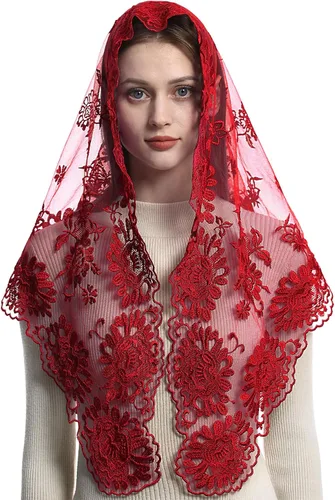 Vista 12 de Bozidol Iglesia Mantilla - Velo Católico Con Triángulo Sagrado Virgen Bordado - Velo Capilla Masa Tradicional