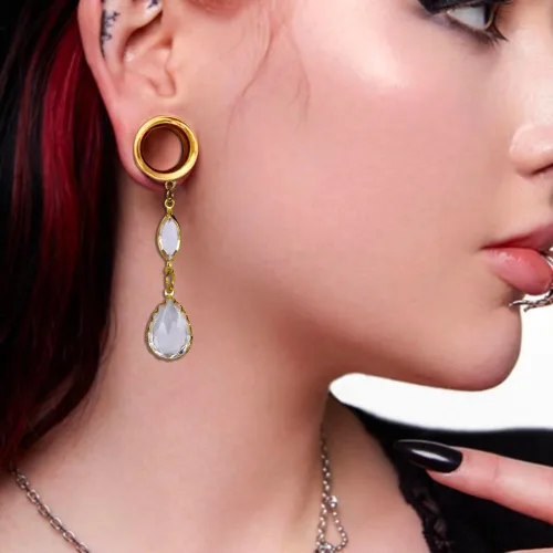 Vista 2 de DOEARKO 2PCS Ear Tunnels with Classy Crystals Chain Dangle Gauges Plugs Stretcher Pair Selling Size 6mm-16mm Piercing Body Jewelry negro (2#BLACK)