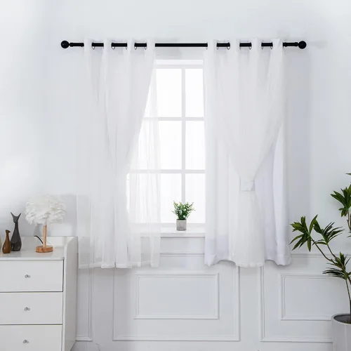 Vista 18 de INLINAS Cortinas opacas beige con superposición transparente, paneles térmicos y de reducción de ruido con ojales en la parte superior