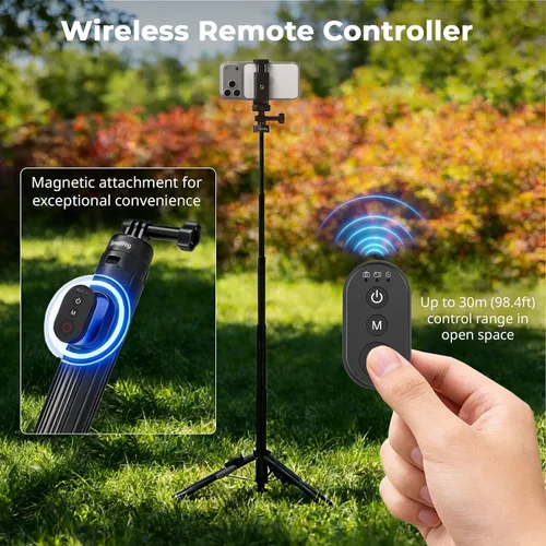 Vista 6 de SmallRig Trípode para selfie stick de 59 pulgadas con control remoto y abrazadera para teléfono, soporte de trípode extensible para DJI Osmo Action