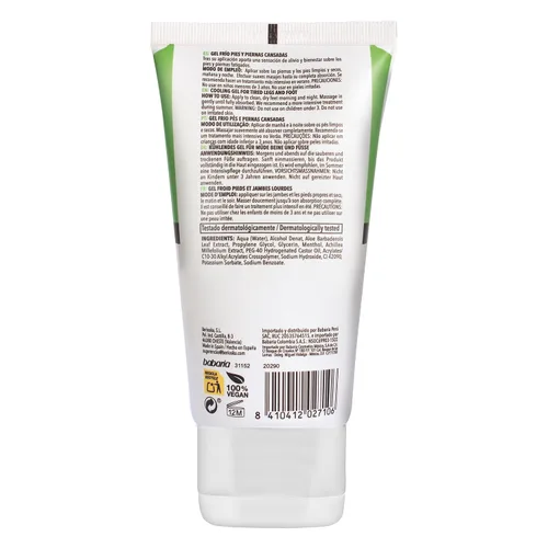Vista 6 de Babaria Gel refrescante para piernas y pies - Efecto calmante y suavizante - Proporciona propiedades regeneradoras y calmantes - Infundido