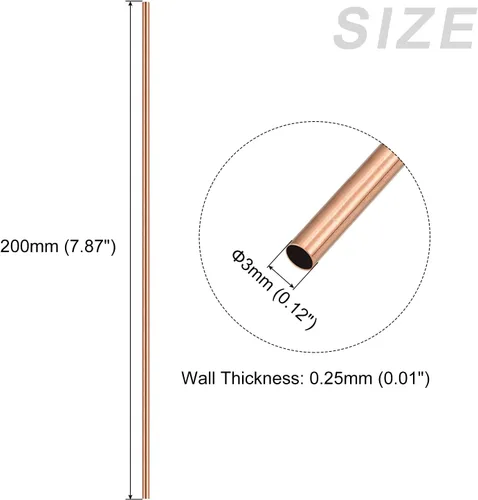 Vista 2 de METALLIXITY Tubo de cobre (0.118 in de diámetro exterior x 0.010 in de pared T x 7.874 in de largo), 6 piezas, tubo recto – para decoración