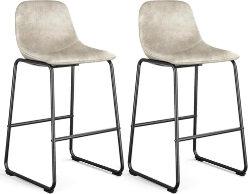 Vista 11 de Rfiver Taburetes de bar de cuero sintético PU Set de 2, Taburetes de pub industriales con respaldo y reposapiés, Sillas de bar modernas sin brazos