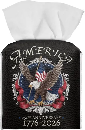 Vista 44 de 250th Anniversary Square Tissue Box Cover Pu Leather Tissue Holder Facial Paper Cover Waterproof Toilet Paper Holder for Bathroom Bedroom Modern
