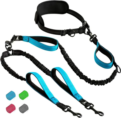 Vista 2 de SparklyPets Correa doble manos libres para perros grandes, sin tirones, sin enredos, asas acolchadas, costuras reflectantes