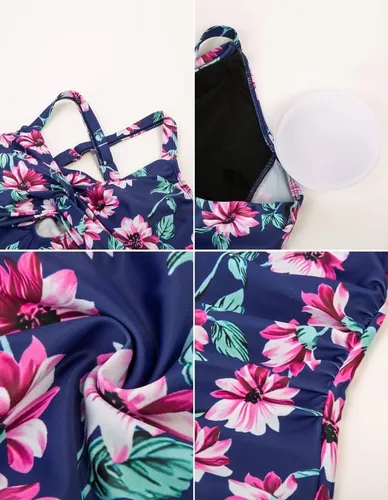 Vista 3 de GRACE KARIN Conjuntos de tankini de 2 piezas para mujer, trajes de baño con espalda cruzada