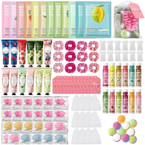 Vista 8 de 60 piezas de suministros de fiesta de spa para niñas, incluyen máscaras faciales, máscara labial, parches debajo de los ojos, bálsamo labial, bombas