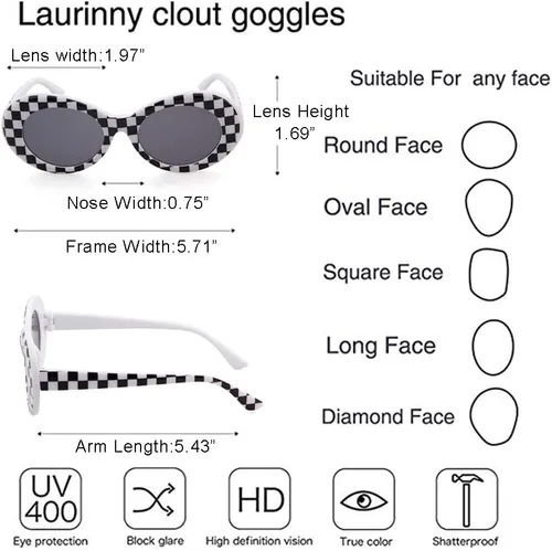 Vista 7 de Auténticas gafas de sol Clout Bold Oval Retro Mod Moda Gafas de sol Clout lente redonda