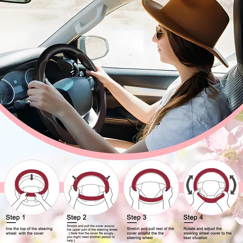 Vista 6 de SuperKaKa Funda marrón para volante de automóvil, universal, de poliuretano, bonita, transpirable, antideslizante, cómoda, protector de piel