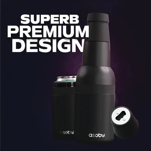 Vista 5 de Asobu Frosty Beer Holder, enfriador de latas y botellas de cerveza de acero inoxidable de doble pared con aislamiento al vacío y destapador