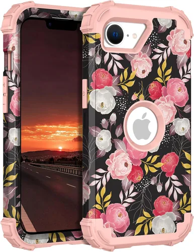 Vista 155 de Hocase Funda para iPhone SE 2022/2020, resistente a prueba de golpes, de plástico duro+goma de silicona, funda protectora híbrida para iPhone SE