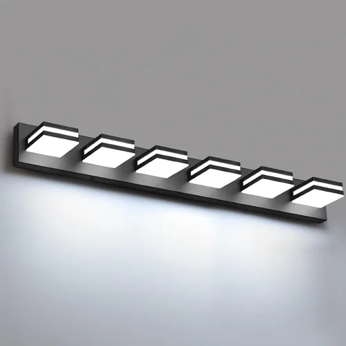 Vista 23 de IZORRO Luces LED modernas para baño (8 luces, regulables), iluminación de pared acrílica blanca mate, luces de tocador para baño sobre espejo, 6000